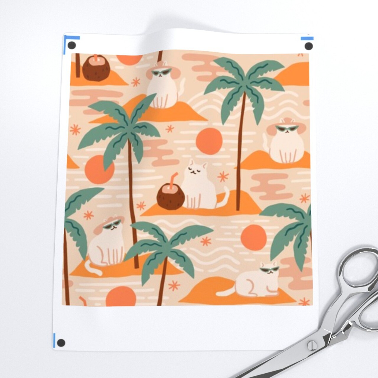 Retro Cats Pink Sunset Whimsical Beach Sunglasses Summer Vacation Tropical Palms Custom Printed Fabric by Spoonflower Various Fabrics by the Yard or Fat Quarter